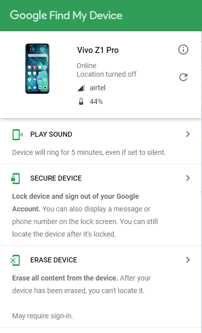 Google Find my device Features